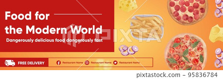 Facebook ads template with American fastfood concept, watercolor style 95836784