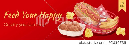 Facebook ads template with American fastfood concept, watercolor style 95836786