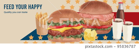 Facebook ads template with American fastfood concept, watercolor style 95836787