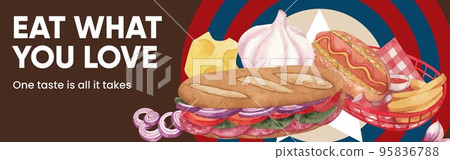 Facebook ads template with American fastfood concept, watercolor style Facebook ads template with American fastfood concept, watercolor style 95836788