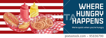 Facebook ads template with American fastfood concept, watercolor style 95836790