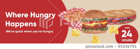 Facebook ads template with American fastfood concept, watercolor style Facebook ads template with American fastfood concept, watercolor style 95836791