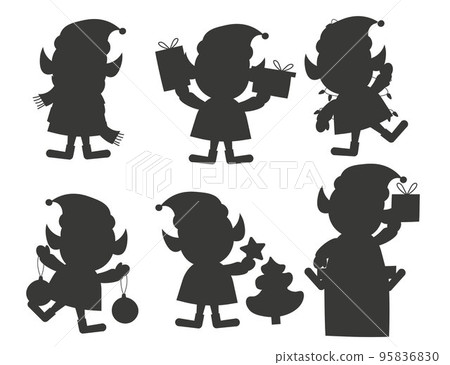 Vector illustration Set of christmas santa claus elf. Silhouettes isolated on white background. EPS Vector illustration Set of christmas santa claus elf. Silhouettes isolated on white background. EPS 95836830