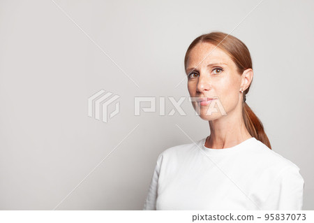 Attractive mature lady. Elegant stylish woman closeup 95837073