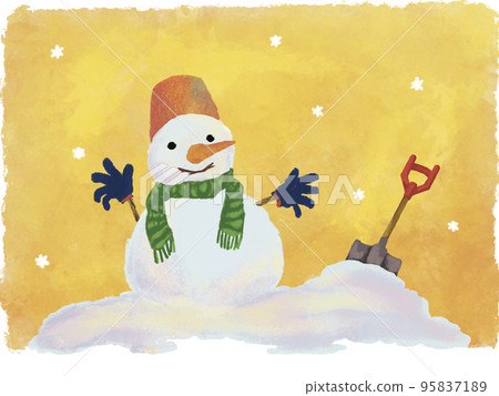 手繪水彩風格插圖可愛的雪人_溫暖的氣氛 95837189