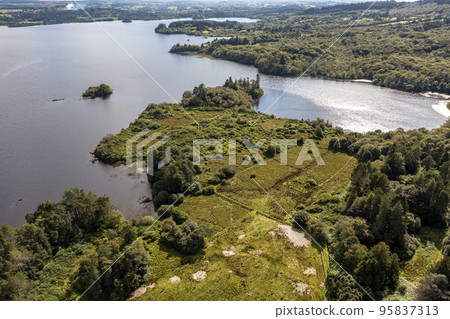 Aerial view of The Lake Eske in Donegal, Ireland. 95837313