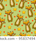 Seamless pattern with cute cartoon doodle cat. 95837494