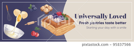 Facebook ads template with pastry day concept, watercolor style 95837566