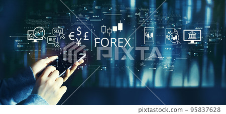 Forex trading concept with person using smartphone 95837628