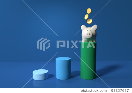 Financial theme with a piggy bank and coins - 3D - Stock Illustration ...