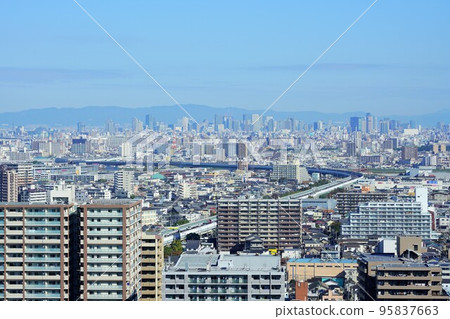 View of Osaka city from the 21st floor observation lobby of Sakai City Hall 95837663
