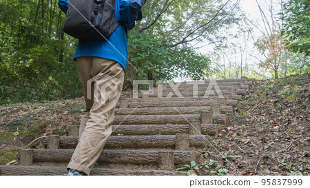 man hiking with rucksack man hiking with rucksack 95837999