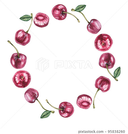 Watercolor cherry frame on a white background Watercolor cherry frame on a white background 95838260