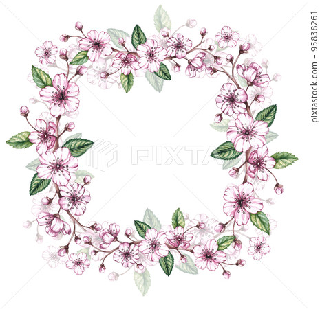 Watercolor cherry frame on a white background Watercolor cherry frame on a white background 95838261