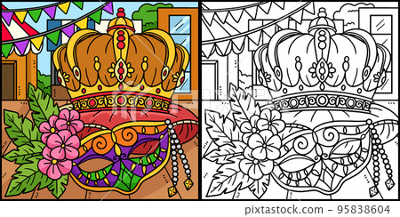 Mardi Gras King Crown and Mask Illustration Mardi Gras King Crown and Mask Illustration 95838604
