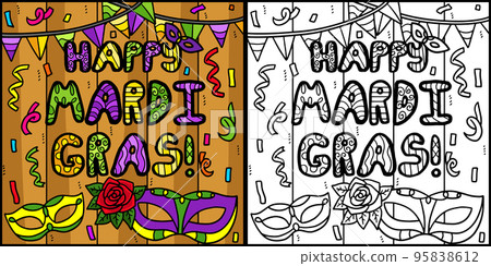 Happy Mardi Gras Coloring Page Illustration Happy Mardi Gras Coloring Page Illustration 95838612