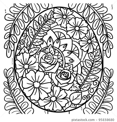 Floral Easter Egg Coloring Page for Kids 95838680