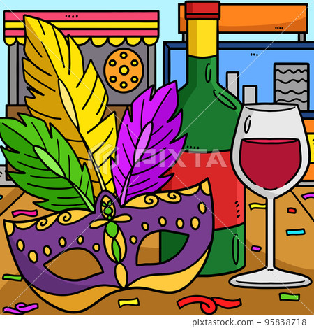 Mardi Gras Mask And Wine Colored Cartoon  95838718