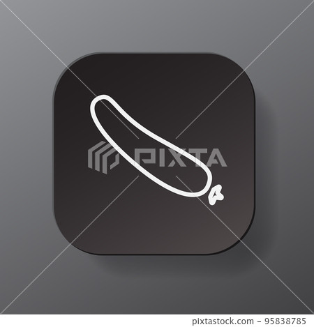 Black square button with cucumber vegetable icon, white outline cucumber on the black plate. Flat symbol sign vector illustration isolated on gray background. Healthy nutrition concept 95838785