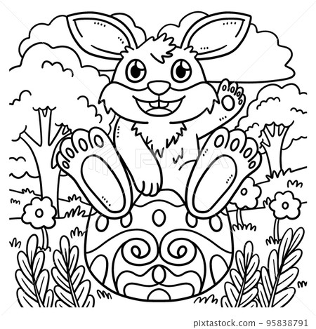 Bunny Sitting on Easter Egg Coloring Page  95838791