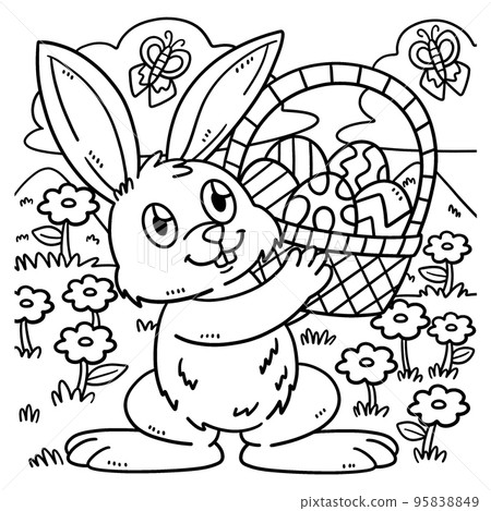 Bunny and Basket of Easter Eggs Coloring Page 95838849