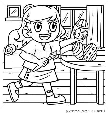 Girl Painting Easter Egg Coloring Page for Kids 95838931