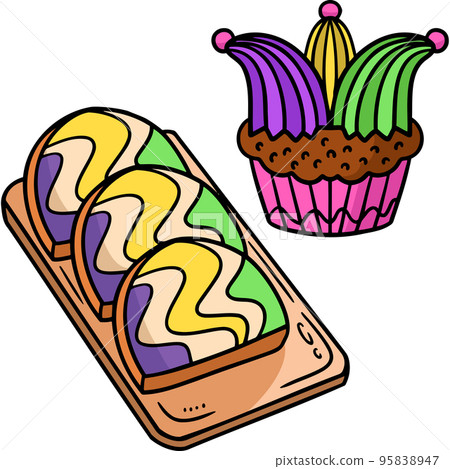 Mardi Gras Rainbow Cupcake Bread Cartoon Clipart 95838947