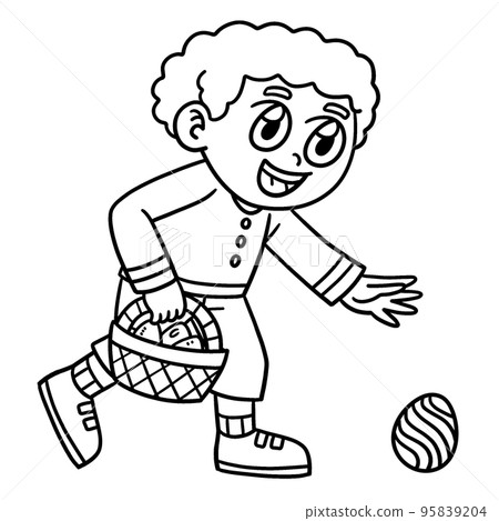 Boy Searching for Easter Egg Isolated Coloring  95839204