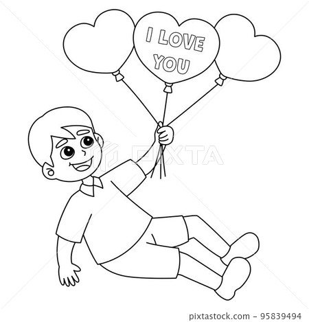 Valentines Day Boy Holding Balloons Isolated - Stock Illustration ...