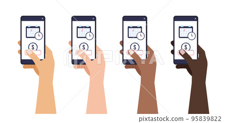 Easy credit payment with calendar on phone screen in hand set. Easy credit payment with calendar on phone screen in hand set. 95839822