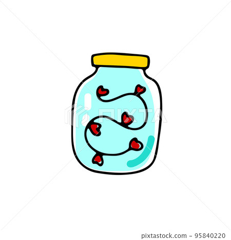 Doodle glass jar with hearts. Valentines day sign Doodle glass jar with hearts. Valentines day sign 95840220