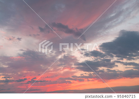 Pink Sunset Sky with Different Clouds. 95840715