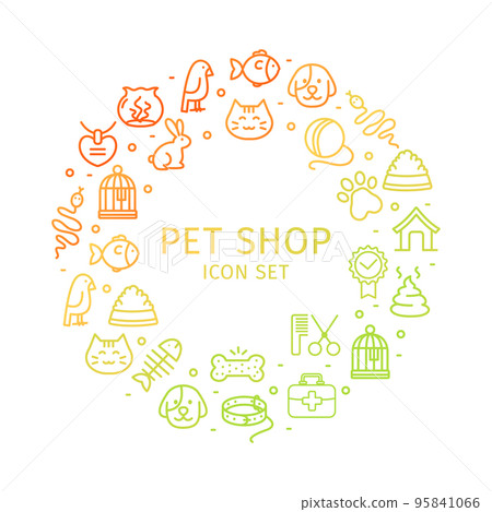 Pet Shop Round Design Template Thin Line Icon Concept. Vector Pet Shop Round Design Template Thin Line Icon Concept. Vector 95841066
