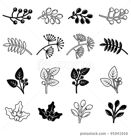 Autumn plants doodle elements. Contour elements of the plant in autumn. Vector graphics 95841916