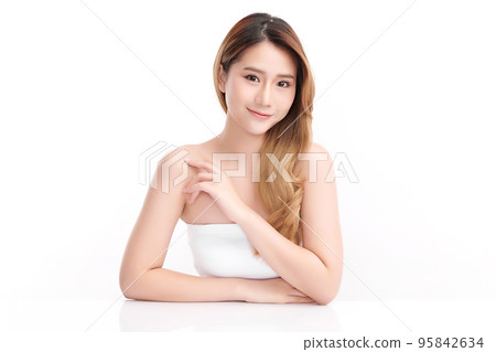 Beautiful young asian woman with clean fresh skin on white background, Face care, Facial treatment, Cosmetology, beauty and spa, Asian women portrait. 95842634