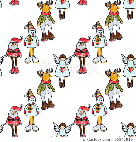 vector contur and pencil seamless pattern New Year s, Christmas decorations vector contur and pencil seamless pattern New Year s, Christmas decorations 95842919