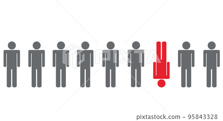 one red individaul person between other pictogram one red individaul person between other pictogram 95843328