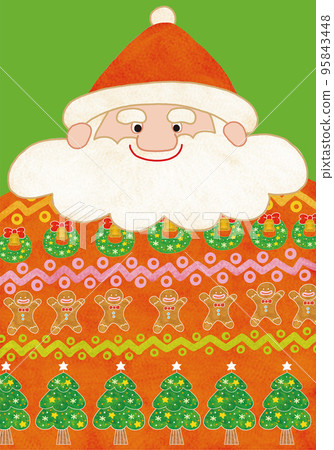 Santa Claus wearing a knit sweater with a Christmas pattern 95843448