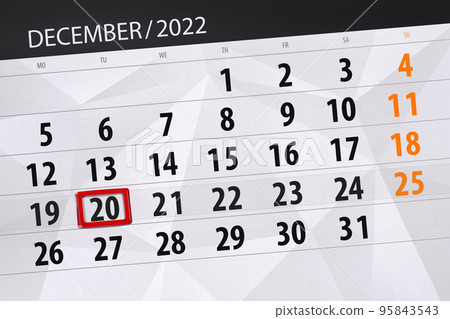 Calendar 2022, deadline, day, month, page, organizer, date, december, tuesday, number 20 95843543