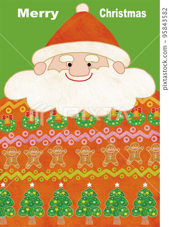 Santa Claus wearing a knit sweater with a Christmas pattern with letters 95843582