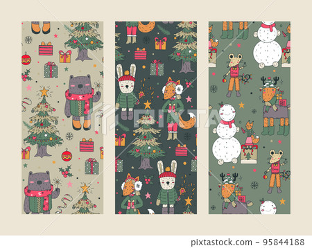 Set of three vector Christmas seamless patterns... - Stock Illustration ...