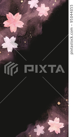 Spring Japanese-style dark template) Waves of alcohol ink and marble-patterned cherry blossoms and gold glitter vertical night cherry blossoms Spring Japanese-style dark template) Waves of alcohol ink and marble-patterned cherry blossoms and gold glitter vertical night cherry blossoms 95844855