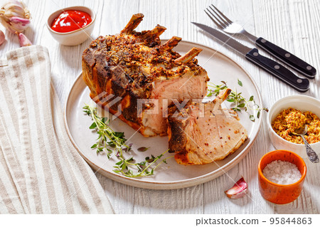 Standing Juicy Pork Rib Roast, top view 95844863