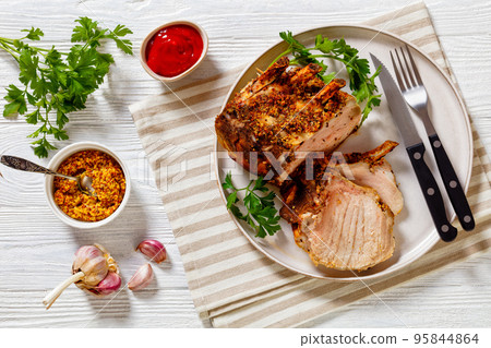 Standing Juicy Pork Rib Roast, top view Standing Juicy Pork Rib Roast, top view 95844864