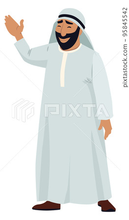 Arab waving hand. Muslim man greeting gesture Arab waving hand. Muslim man greeting gesture 95845542
