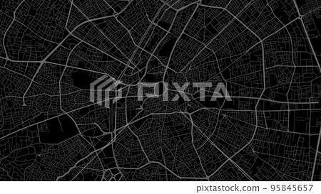 Dark black Konya city area vector background map, roads and water illustration. Widescreen proportion, digital flat design. 95845657