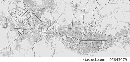Map of Bursa city. Urban black and white poster. Road map with metropolitan city area view. 95845679
