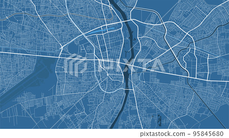 Detailed map poster of Adana city, linear print map. Blue skyline urban panorama. Decorative graphic tourist map of Adana territory. 95845680