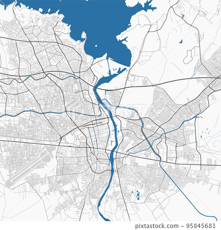 Adana map. Detailed map of Adana city administrative area. Cityscape panorama illustration. Road map with highways, streets, rivers. 95845681