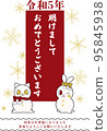 兔子雪人和貓雪人新年賀卡模板 95845938
